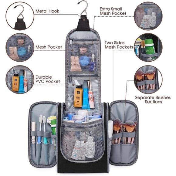 Hanging Travel Toiletry Bag Cosmetic Make up Organizer for Women and Men Black - Picture 6 of 6